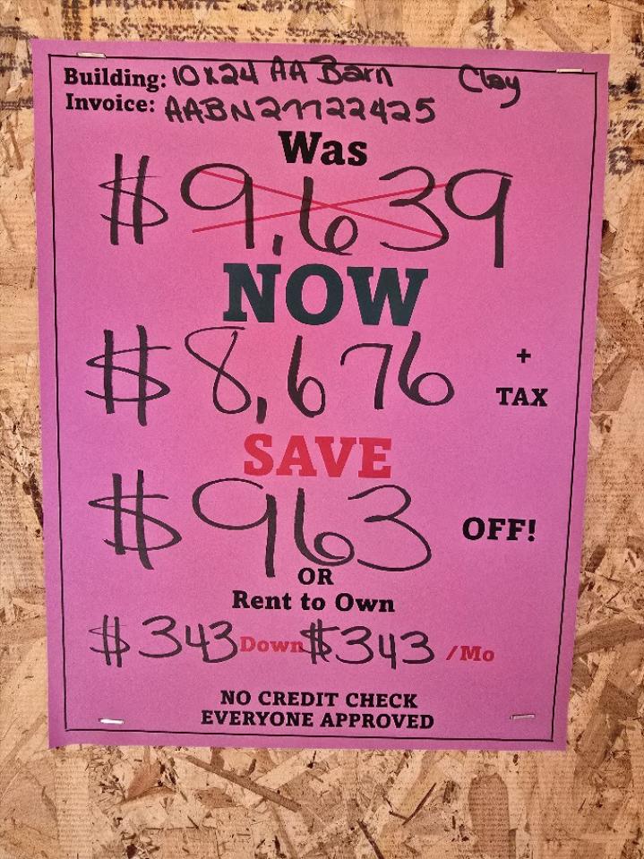 $963 OFF! 10X24 w/ELECTRICAL & DIVIDER WALL - $8,676 + tax or $343 Down & $343/MO - NO CREDIT CHK - FREE DELIVERY/BLOCKS (50miles)
