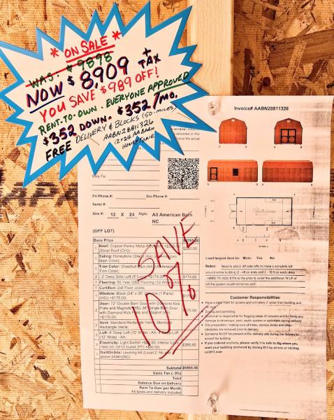 🔥SAVE $989 -12x24 BARN w/ELECTRICAL  $8,909 - $352 DOWN & $352/MO - NO CREDIT CHECK - FREE DELIVERY / BLOCKS (50 miles)