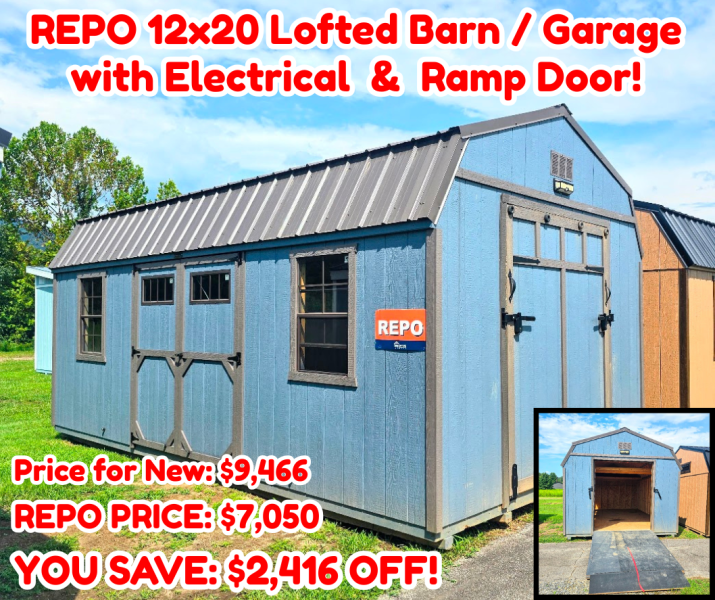 🔥REPO - SAVE $2,416 - 12x20 RAMP DOOR BARN w/ELECTRICAL PACKAGE - $7,050 + tax or $422 DOWN & $272/MO - NO CREDIT CHECK RTO - DELIVERY & BLOCKS INCLUDED!