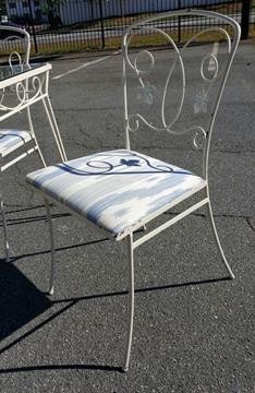 VINTAGE IRON GLASS TOP TABLE PATIO SET WITH CHAIRS