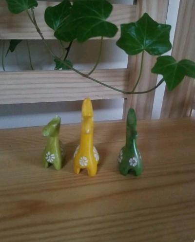 Set of 3 Tiny Bright Soapstone Giraffes.