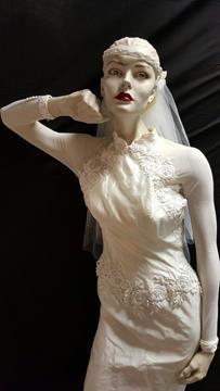 Wedding Gown 100% raw silk stretchy sheer netting