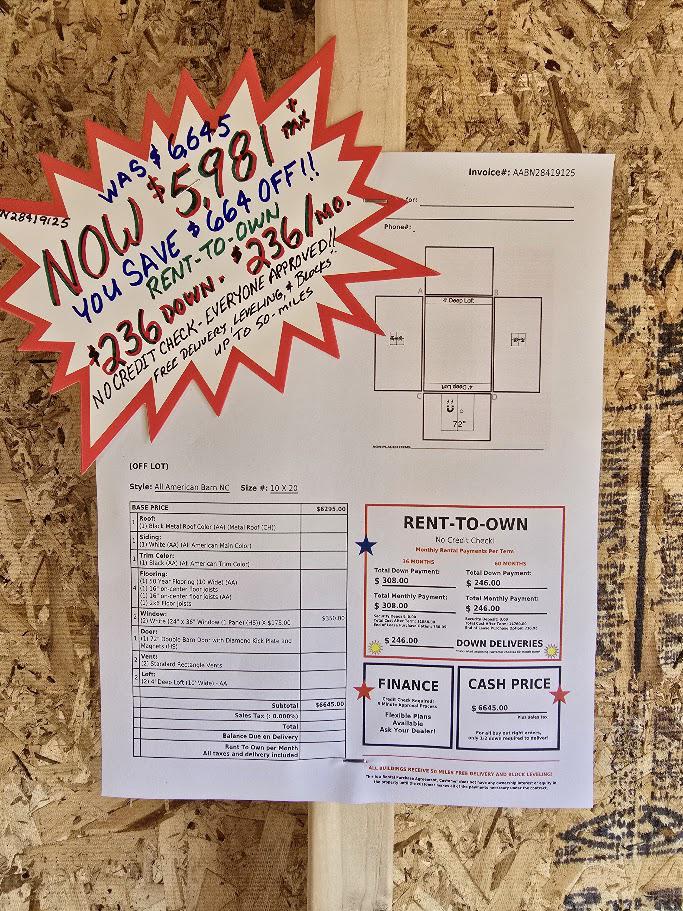$664 OFF - 10x20 LOFTED BARN -$5,981 OR $236 DOWN & $236/MO - NO CREDIT CHECK - EVERYONE APPROVED! - FREE DELIVERY & BLOCKS (50 mi)