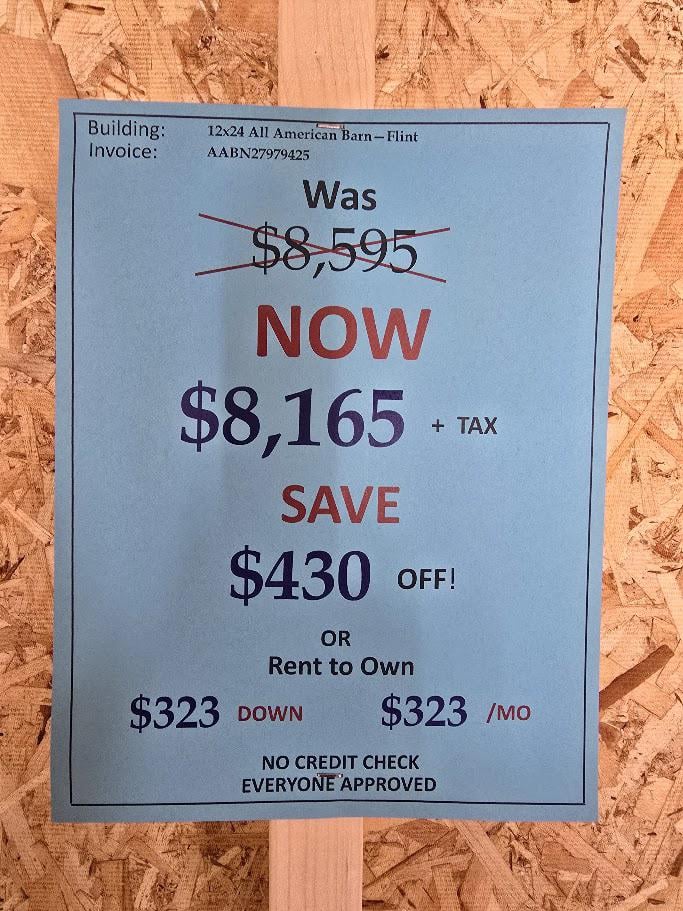 $430 OFF - 12x24 LOFTED BARN - ONLY $8,165+tax OR $323 DOWN & $323/MO -NO CREDIT CHECK - EVERYONE APPROVED!