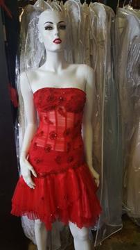 RED SHORT TULLE CORSET BODICE HOMECOMING DRESS
