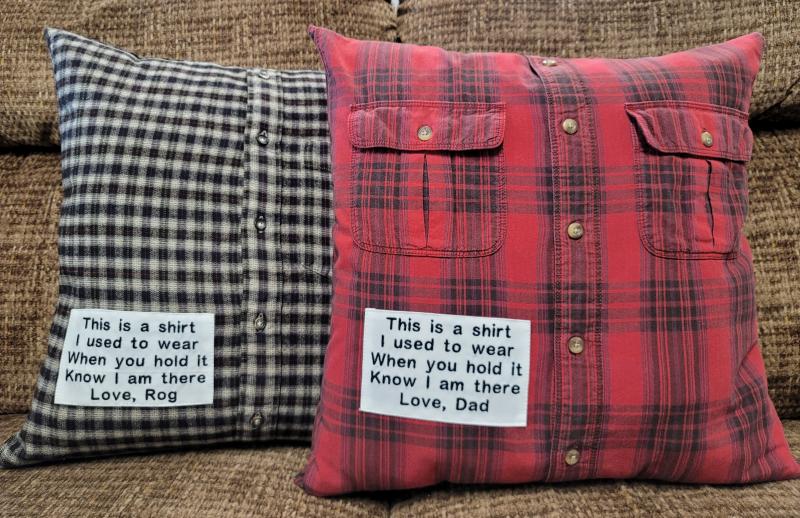 Memory pillow made from Loved Ones Shirts.