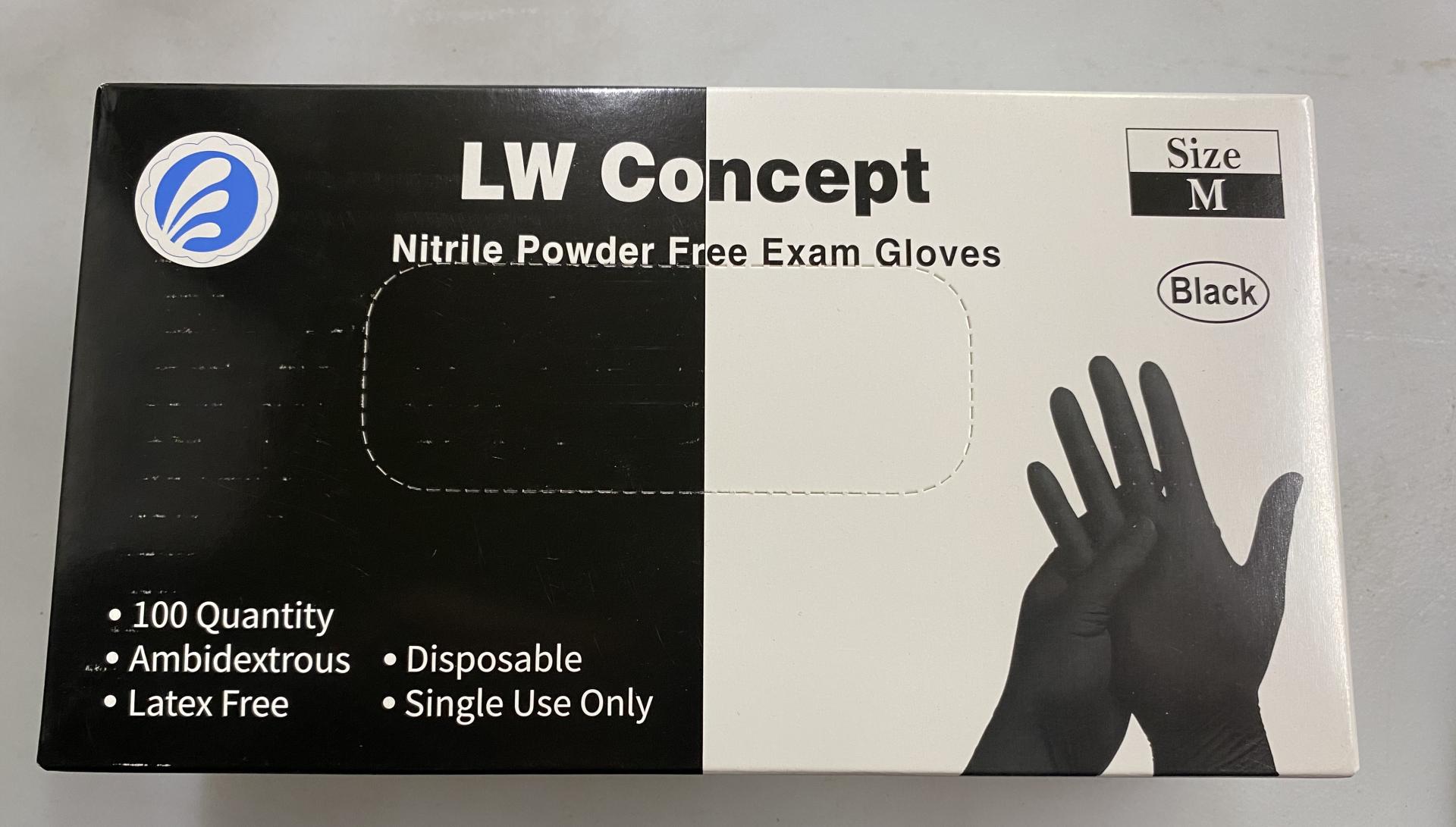 LW Concepts Non-Powdered Black Nitrile / 5.5 Mil / Size M / Box of 100