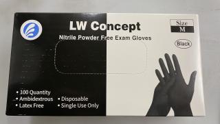 LW Concepts Non-Powdered Black Nitrile / 5.5 Mil / Size M / Box of 100