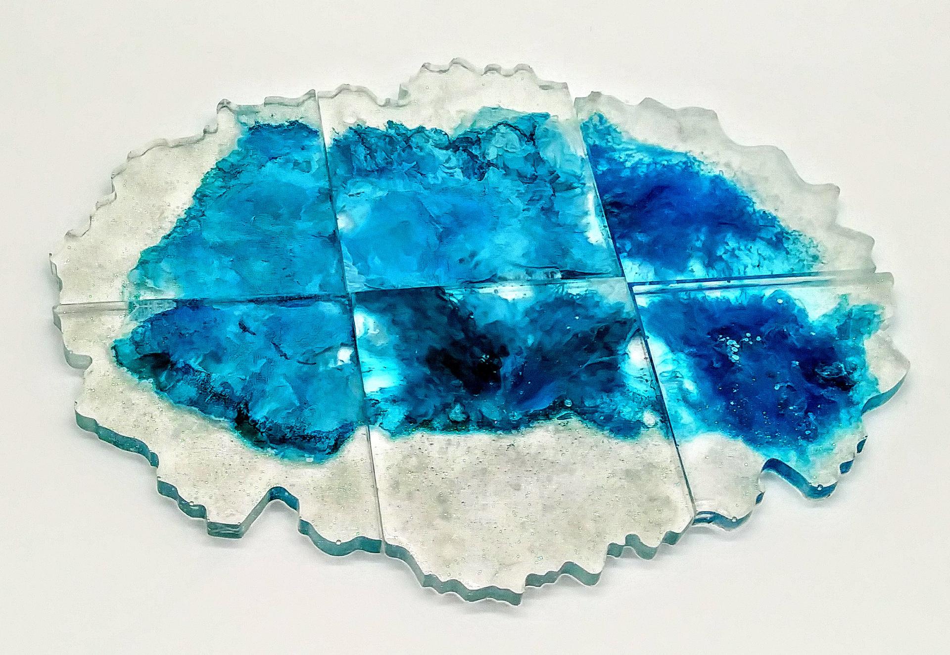 Set of 6 blue and glitter coasters
