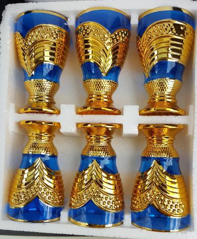 Blue and Gold Glass Tumbler Set