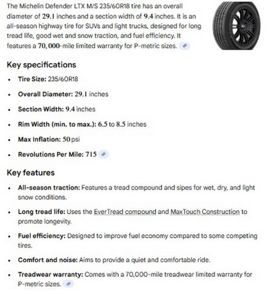 235/60R18 Michelin Defender LT X M/S Tires Set of 4