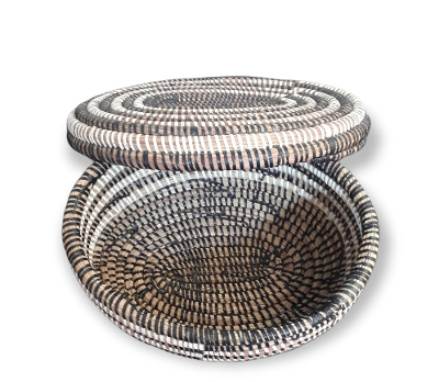Versatile Oval Lidded Senegalese Hand woven Basket, storage.