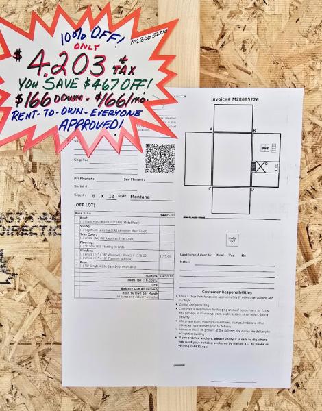 🔥10% OFF - SAVE - $467 8x12 MONTANA  $4,203 - $166DOWN & $166/MO - NO CREDIT CHECK - FREE DELIVERY & BLOCKS (50 Mi)les