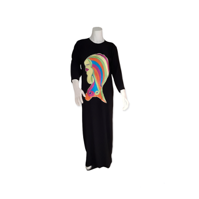 Embroidered Multicolor Black Dress