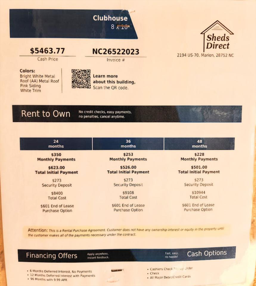 HUGE AMISH BUILT PLAYHOUSE - 8X16 W/SWING IS ONLY $4,917 OR $228/mo