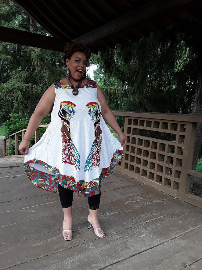 Multicolor African Print Umbrella Dress.