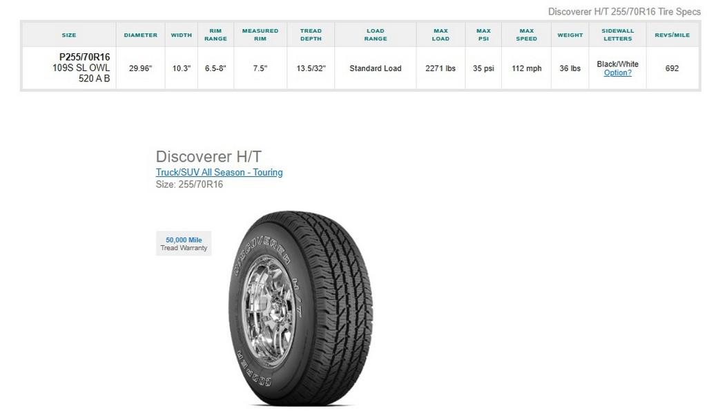 255/70R16 Cooper Discoverer H/T Tires Set of 4