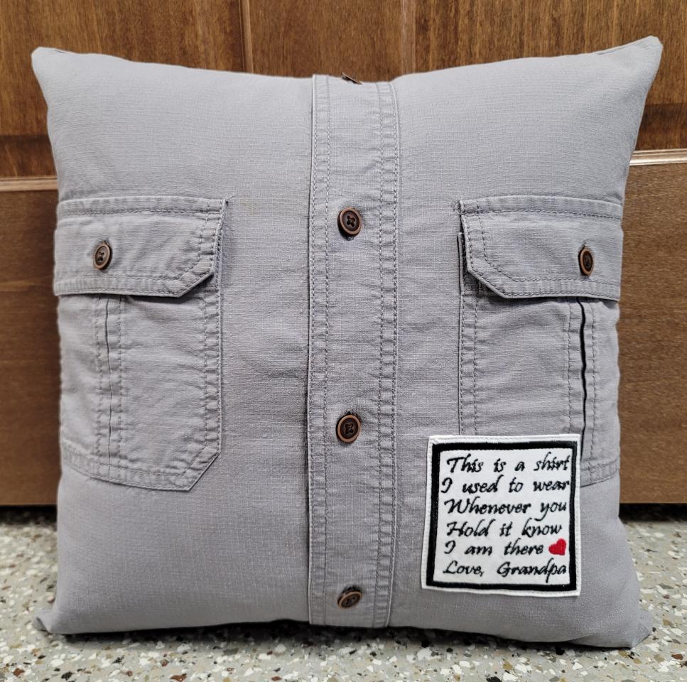 Memory pillow made from Loved Ones Shirts.