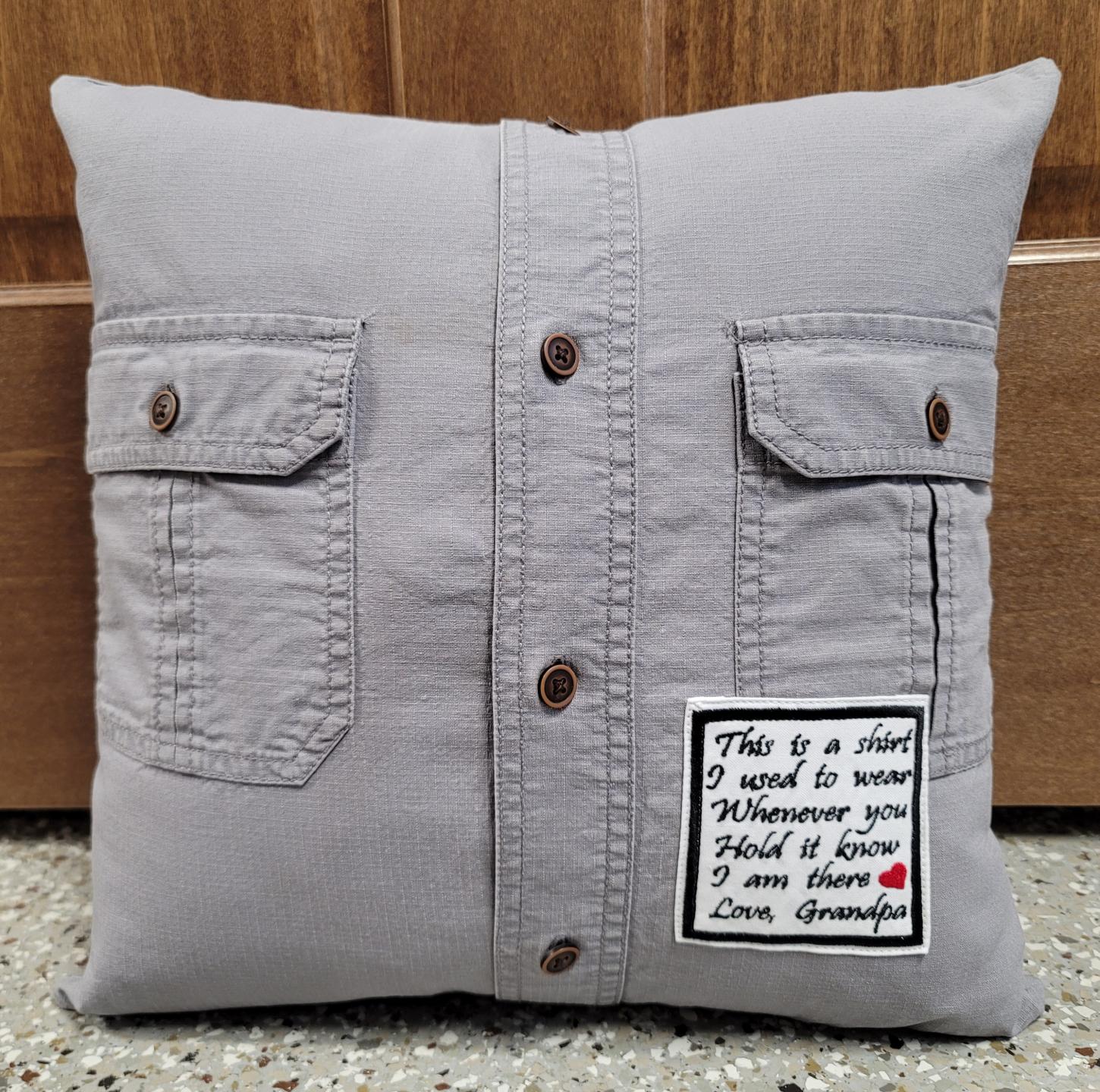 Memory pillow made from Loved Ones Shirts.