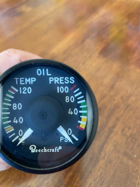 Beechcraft Mid-Continent A36 Oil Temp & Oil Pressure Gauge Cluster. Used.