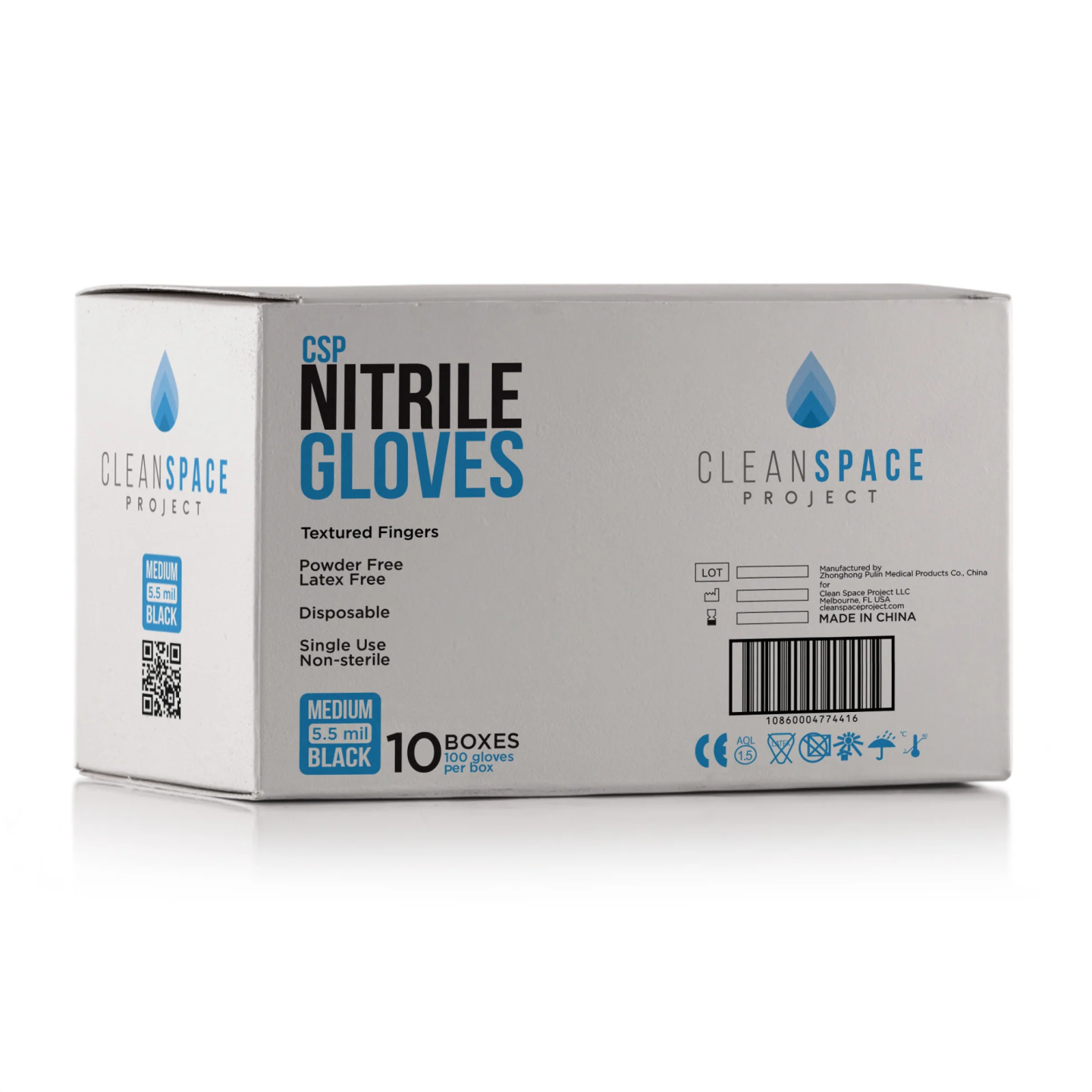Clean Projects Non-Powdered Black Nitrile / 5.5 Mil / Size M / Case is 10 boxes of 100