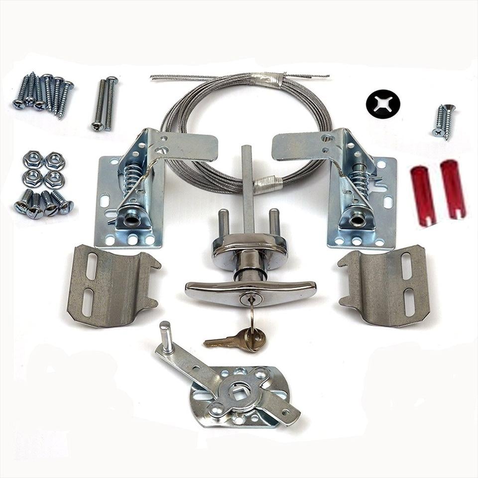 T Handle Universal Garage Door Lock Kit w/ Spring Latch and Keyed Handle ( inside handle my varry) T Handle Universal Garage Door Lock Kit w/ Spring Latch and Keyed Handle ( inside handle my varry)