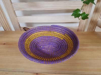 Purple and Yellow Traditional Decorative Storage, Versatile Senegalese Handcrafted Oval Basket.
