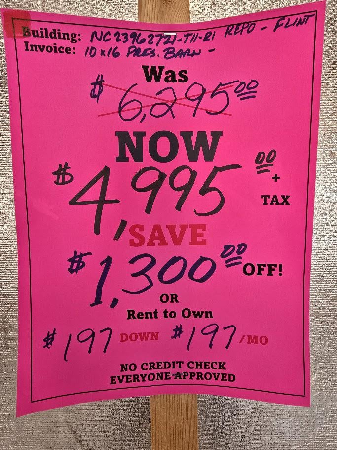 REPO - SAVE! 10x16 BARN - $4,995 OR $197 DOWN & $197/Mo - NO CREDIT CHECK - EVERYONE APPROVED!